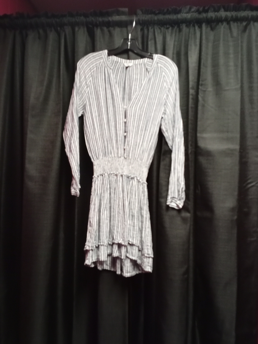 Rails Blue and White Striped Long-Sleeve Tiered Mini Dress